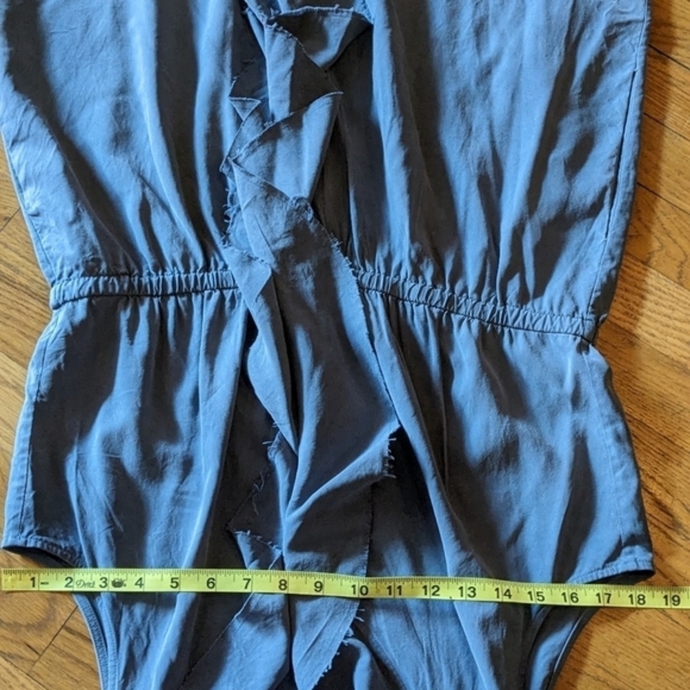 Banana Republic 100% Silk Size 14 Blue Grey Button Front Dress w/ Elastic Waist - Picture 6 of 9